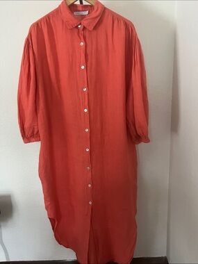 Tempo Paris 100% Linen Button Front Shirt Dress